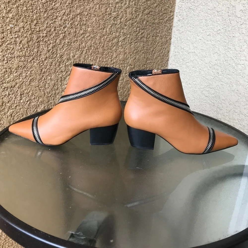 NWT SOL SANA Diego Caramel Leather Zipper Boots- 6